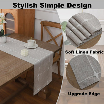 Gernaice Boho Table Runner, Modern Plaid Cotton Linen Farmhouse Table Runners for Dresser End Coffee Table Home Decor, 24" L X 13" W Brown