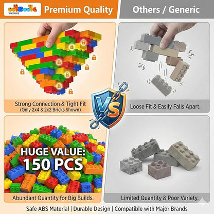 150 Pcs Jumbo Building Blocks Set for Toddlers (100 Square &amp 50 Rectangle) | Compatible Big Construction Bricks in 5 Colors | Kids Ages 3+ STEM Toy