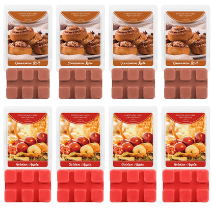 SCENTORINI Wax Melts, Wax Cubes Strong Scent, Summer Scent Candle Wax Tarts 4 Cinnamon Roll & 4 Golden Apple Scented Wax Melts for Warmer, Home Fragrances