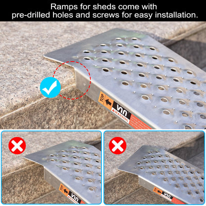 VNN Aluminum Shed Ramp 2PC - 5' Long Loading Ramp for Riding Mower, Lightweight Sturdy Anti-Slip Ramps with Punch Plate Surface, 1000 lbs Capacity for Lawn Mowers, ATV, Motorcycle - 8.8" Wide, Slivery