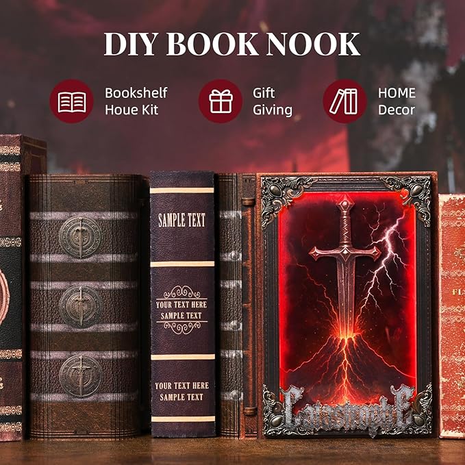 Book Nook Kit - DIY Miniature House Kit for Adults Teens Dollhouse Magic Booknook Tiny House Bookshelf Decor Gifts for Family Friends (Sword of Fire)