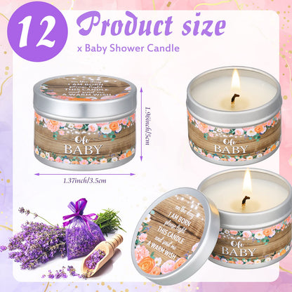 Funtery 12 Pcs Baby Shower Party Favors for Guests Baby Shower Candles Lavender Scented Candle Rustic Tealights Candles Gender Reveal Return Gifts(Flower)