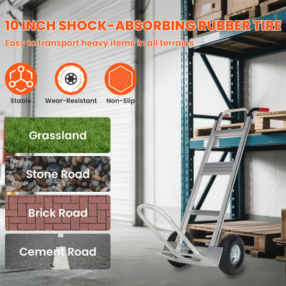 Aluminum Hand Truck Dolly Cart with 10" Pneumatic Tire,Hand Trucks Heavy Duty 600 LBS Capacity,Platform Hand Cart for Transport & Moving in Warehouse, Home, Supermarket