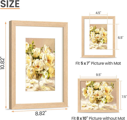 Upsimples 8x10 Picture Frame - Natural Solid Wood Design for 5x7 or 8x10 Displays | Wall & Tabletop Use