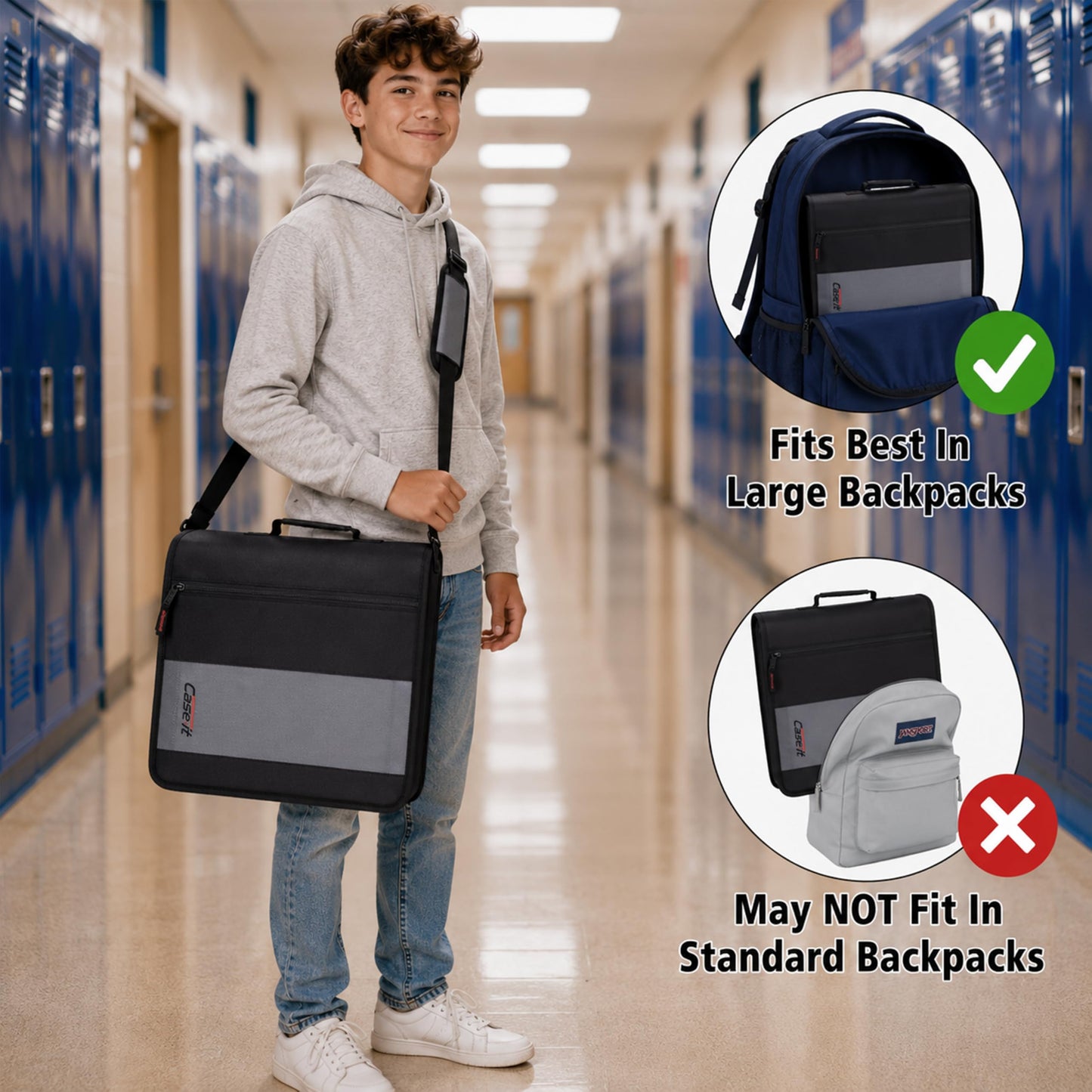 Case-it Classic Zipper Binder | 2-Inch O-Rings, 350 Sheet Capacity, Multiple Storage Pockets & Shoulder Strap | School & Office Organizer | D-251 Midnight Blue