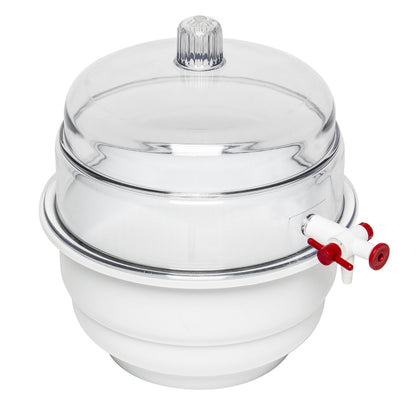 SP Bel-Art “Space Saver” Vacuum Desiccator, White Polypropylene Bottom with Flat Dome Top, Airtight Seal for Moisture Control, 0.20 cu. ft Vacuum Chamber for Laboratory Storage & Sample Protection Made in USA