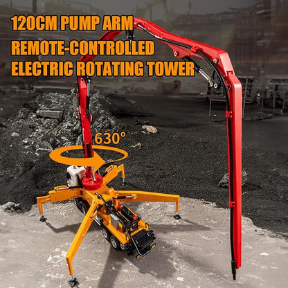 Concrete Pump Truck Toy 1:18 Scales Cement Truck Toy 11 Channel 2.4G Diecast Construction Trucks with Working Water Pump One-Touch Function120CM Pump ARM 630° Rotation for Teens 14+