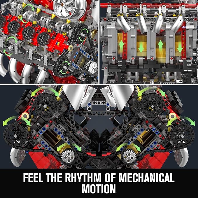 Mould King 10130 V8 Engine Model kit that Runs Build Your Own Cars Combustion Battery/Motor Blocks Sets STEM Toy Gift for Adults 14+ Teens Engineering Toys for Display Collection(2718 Pcs)