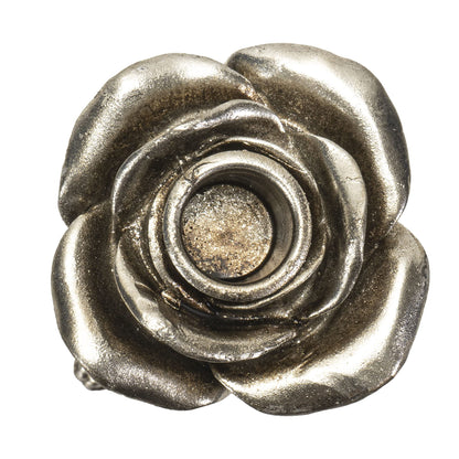 Antique Silver Rose Candle Stick Pillar Holder
