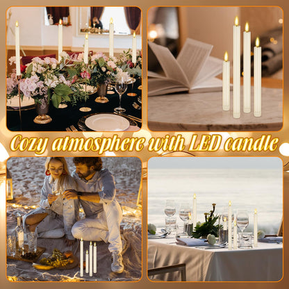 Rossesay 20 Pcs Flameless LED Taper Candles Battery Operated Taper Candles 5 Sizes of 6.5'', 7.7'', 8.8'', 10.0'', 11.2'' Flameless Candlesticks Flickering with 3D Flame for Wedding(Ivory White)