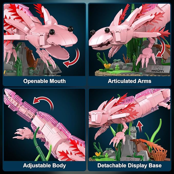 Axolotl Building Set Axolotl Toy Animal Building Blocks with Plants Animals Display Model Kit Gifts for Adults Teens Age 14+ (998 PCS)