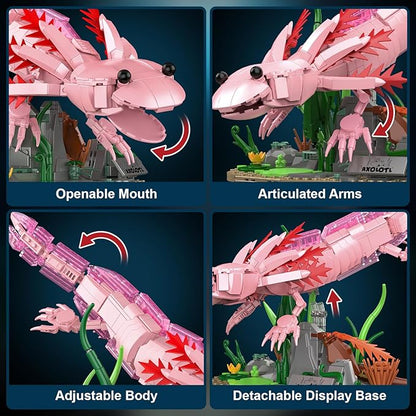 Axolotl Building Set Axolotl Toy Animal Building Blocks with Plants Animals Display Model Kit Gifts for Adults Teens Age 14+ (998 PCS)