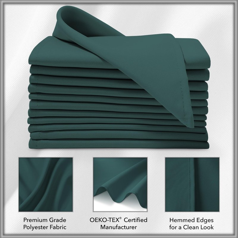 Lann's Linens Set of 12 Cloth Dinner Napkins, 20-inch Polyester Napkins, Washable and Reusable Fabric for Wedding, Hotel, Restaurant - Hunter Green