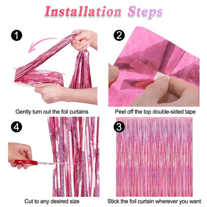 8 Pack Pink Backdrop, 3.28 FT x 7.05 FT Fringe Curtains, Metallic Glitter Pink Fringe Party Streamer Foil Curtains Tinsel Backdrop, Pink Decorations Bachelorette Valentines Day Party Supplies
