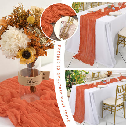 12 Pack Orange Cheesecloth Table Runner,10FT Gauze Boho Long Easter Cheesecloth Table Runners 20x120inch Rustic Cheese Cloth Table Runner for Wedding Party Bridal Shower Table Fall Decorations