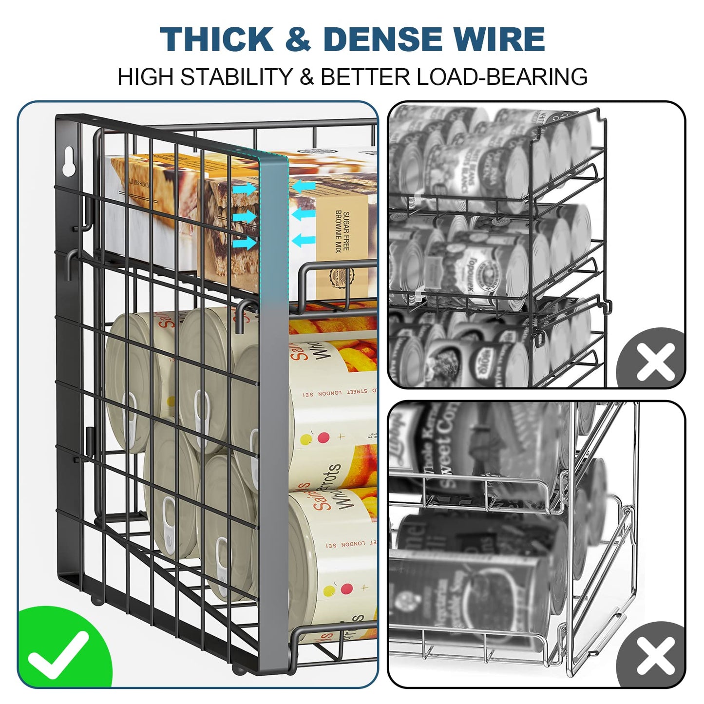 JKsmart 2-Tier Stackable Can Rack Organizer for Pantry, Adjustable Can Dispenser Holds Up to 62 Cans, Can Storage Holder for Various Ounces of Canned Food Soda Drinks, Black, 2 Pack (Petent Pending)