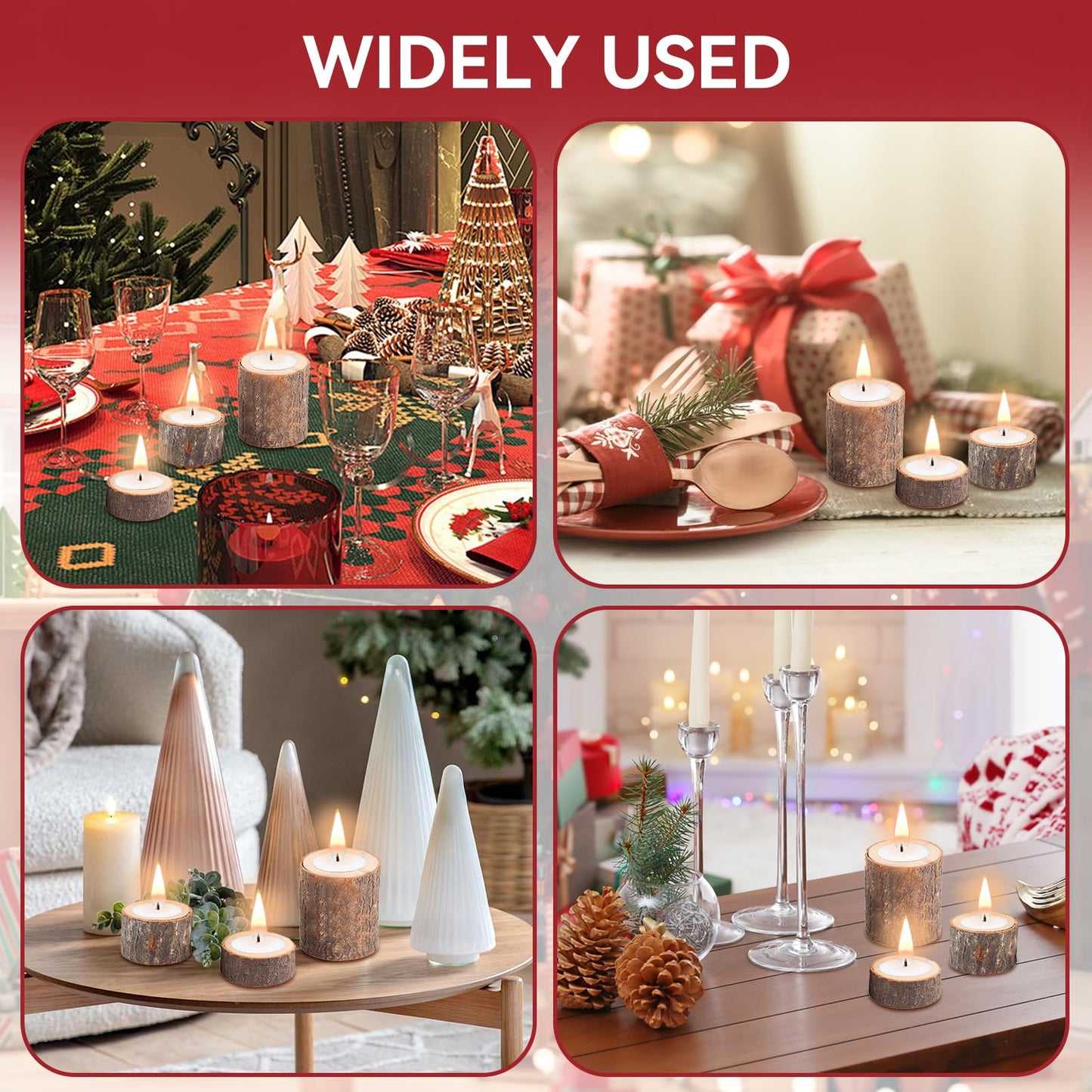 3PCS Wooden Tealight Candle Holder, Birch Logs Candle Holder Stand Wood Votive Tealight Holder Candlestick Centerpiece for Rustic Wedding Party Birthday Holiday Decor