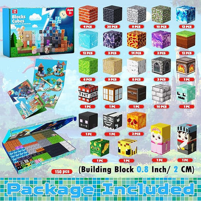 150PCS Magnetic Blocks - Magnet Building Blocks Stacking Magents Cubes Toys Forest Dark Castle Set STEM Montessori Sensory Toys for Kids Boys and Girls Ages 3 4 5 6 7 8 9 10 Easter Birthday Gifts
