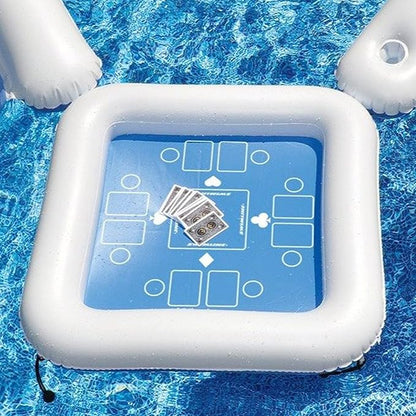 SWIMLINE ORIGINAL Inflatable Game Table Station With Waterproof Playing Cards &amp Two Inflatable Sling Chairs W/ CupHolders | Double Sided Game Set | Poker &amp Card Games | Chess &amp Checkers