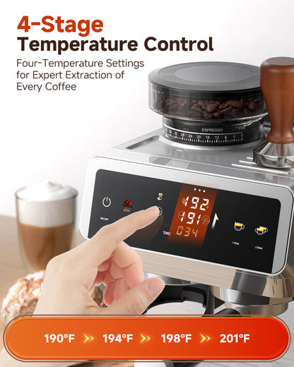 AMZCHEF Espresso Machine With Grinder, 44 Grind Settings 20 Bar Coffee Machine