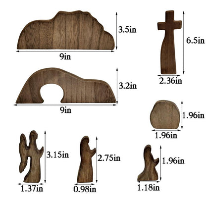FESTGLOX Empty Tomb Easter Scene for Christian Decoration, Wooden Easter Resurrection Scene with Cross for Religious Display, Nativity Jesus Tomb Set for Home Office Tabletop Tray, Shelf Decor