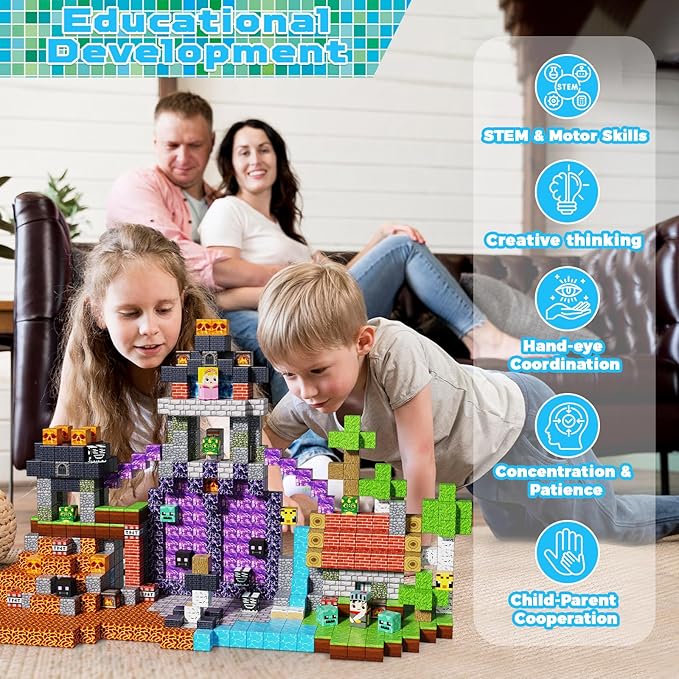 150PCS Magnetic Blocks - Magnet Building Blocks Stacking Magents Cubes Toys Forest Dark Castle Set STEM Montessori Sensory Toys for Kids Boys and Girls Ages 3 4 5 6 7 8 9 10 Easter Birthday Gifts