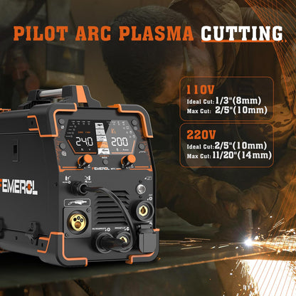 FEMEROL Plasma Cutter Welder Combo 200A Gas MIG/Gasless MIG/HF TIG/Stick/CUT/SPOT 6 in 1 Welding Machine Aluminum Welding 110/220V Dual Voltage Multi Process Welder
