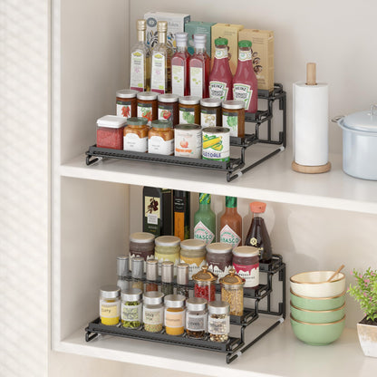 LUHENPING 2 Pack Spice Rack Organizer for Cabinet, 4 Tier Black Seasoning Organizer Rack for Inside Cabinets, Countertop, Pantry Storage