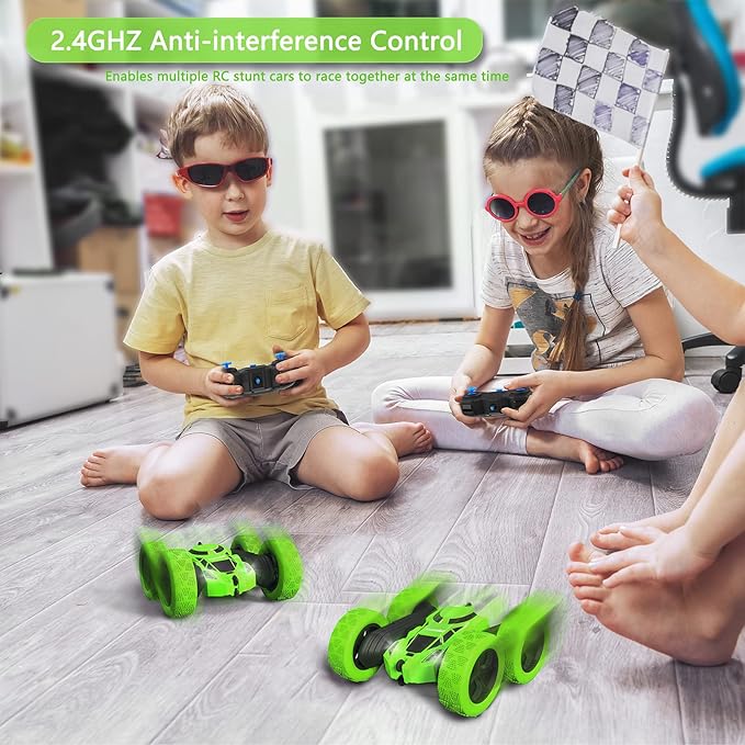 RC Stunt Car for Kids Ages 6–12 Double-Sided Remote Control Car with LED Lights 4WD Electric Toy Vehicle USB Rechargeable Perfect Birthday Holiday for Boys &amp Girls