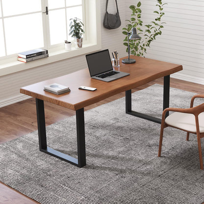 KunAndPeng Solid Wood Office Desk, 47.24" Tan Executive Computer Desk with Heavy-Duty Metal Base, Multi-Purpose Desk/Dining Table, Ideal for Home Office & Work Environments