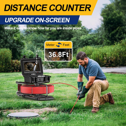 Anysun All in 1 Sewer Camera with Locator & Wheels & Pull Handle, 7MM Cable, Self Leveling, Distance Counter, 32GB Card, 9'' HD Monitor, Pipe Drain Inspection Camera IP68 Borescope (150FT/45M)