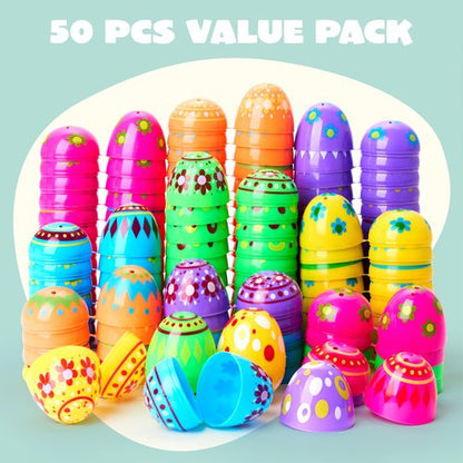 JOYIN 200 Pcs Plastic Printed Bright Easter Eggs 2.3" Tall for Easter Hunt, Basket Stuffers Fillers, Classroom Prize Supplies, Filling Treats and Party Favor