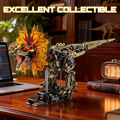 1277 Pcs Mechanical Dilophosaurus Building Blocks Set Steampunk Dinosaur Model with LED Eyes and Manual Linkage Robot STEM Display Gift for Adults&amp Teens