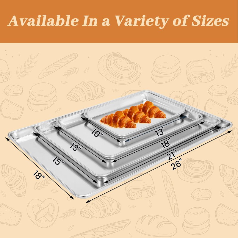 STEELUS 6 Pack Half Size Baking Sheet Pans, Aluminum Commercial Cookie Sheets Non-Stick, 18"x13"