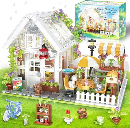 Flower House Building Set Greenhouse Building Block Set with LED Lights DIY Greenhouse KIt-Ideal Gifts for Kids and Adults-Plant and Animal Lovers 1188PCS