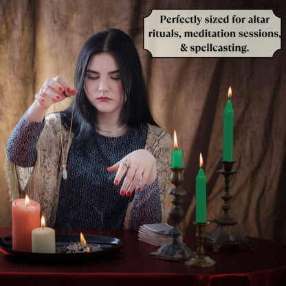 Vrinda® Set of 20-4" Mini Chime Ritual Spell Unscented Taper Candles – Ideal for Chime/Altar/Spell Work (Green)