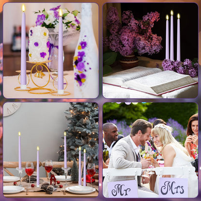 Macarrie 24 Packs Flameless Taper Candles Battery Operated Fake 11 Inch Long Candlelight LED Flameless Candlesticks Flickering Tapered for Spring Summer Wedding(Lavender Purple)