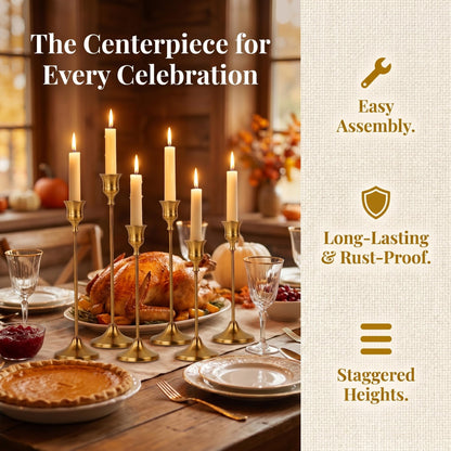 Oakernel French Gold Taper Candle Holders 4 Sets(12 Pcs) - Tall Metal Candlestick Holders for Table Centerpiece, Formal Dinner, Wedding, Fireplace Mantel Decor, Fits 3/4 Inch Thick Candles