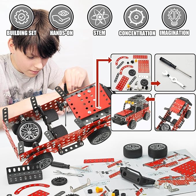 288PCS Metal Model Car Kits Erector Set Building Set for Kids Aged 8 and Up 4x4 and Off-Road Vehicle Model Car Kits Toy Playset Birthday Gift for Boys 8-12 13 14+ Years Old SUV Truck for Adults
