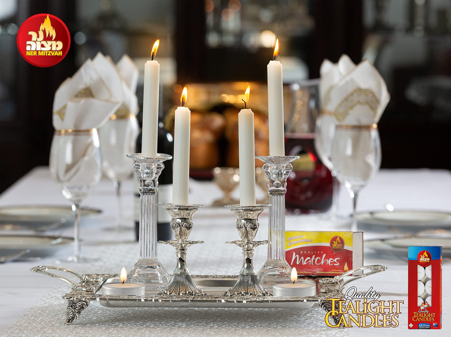 Ner Mitzvah Tea Light Candles - 10 Pack - White Unscented Travel, Centerpiece, Decorative Candle - 4.5 Hour Burn Time - Pressed Wax
