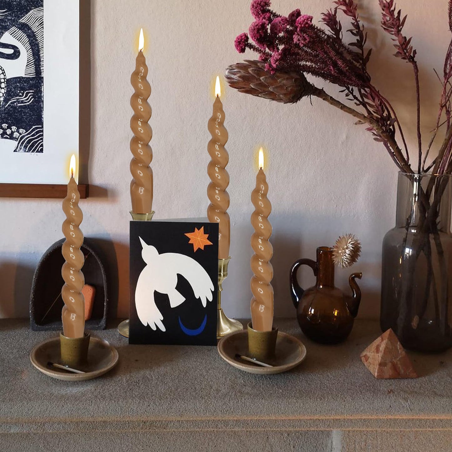 Spiral Taper Candle Twisted Candlestick 7 INCH Brown Candle Sticks Unscented Tapered Candles Dinner Candle for Home Holiday Wedding Party