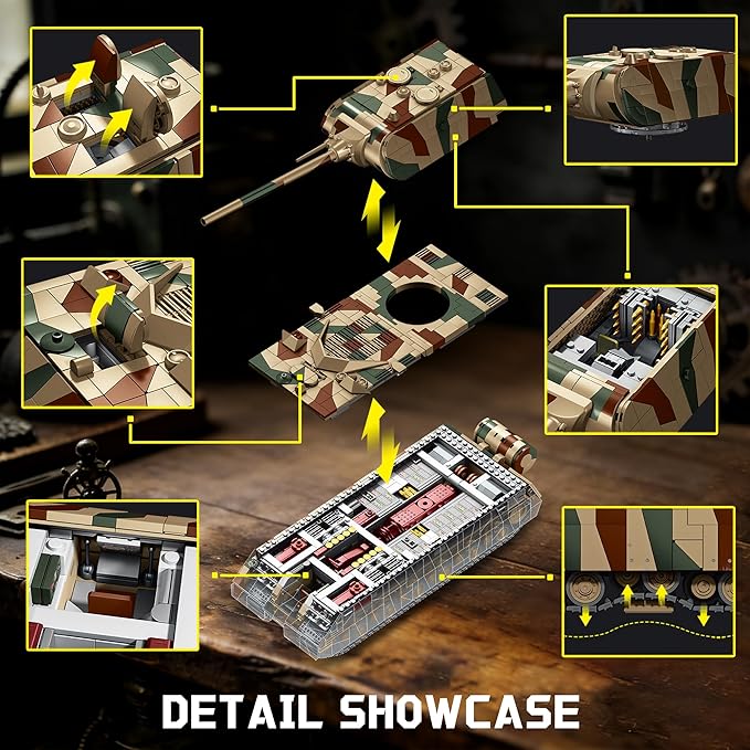 WW2 Panzer VIII Maus Tank Building Sets for Adults Army Military Vehicles Collectible Model for Home Decor (Camouflage)