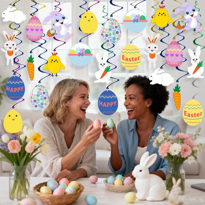 Easter Hanging Swirl Decorations - Pack of 36 | Easter Decorations Egg Bunny Hanging Swirl Foil Decoration for Home Office Party Supplies