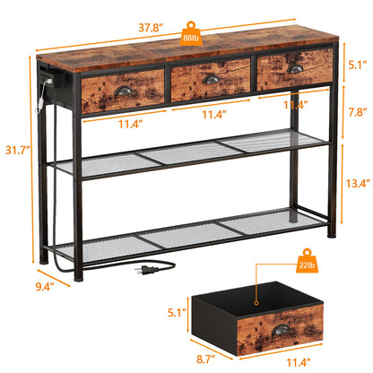 Furologee 5 Tier Bookshelf with Drawer & Console Table with Charging Station, 3 Drawers and LED Light
