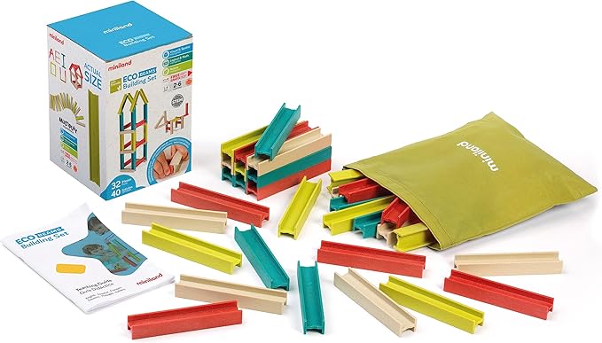 Miniland ECO Beams Building Set - STEM Multicolor Skill Concentration Activity Guide Different Levels of Difficulty