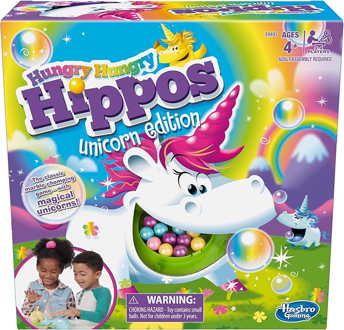 Hasbro Gaming Hungry Hippos Unicorn Edition Pre-School Board Game for Kids Ages 4 and Up 2-4 Players Easter Gifts for Boys and Girls (Amazon Exclusive)