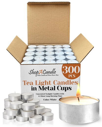300 Pack Tealight Candles in Metal Cups - Clean, White Unscented with 4.5 Hour Long Burning Time - Votive Candles Bulk for Romantic Dinner, Weddings, Spa & Hotels by PARNOO