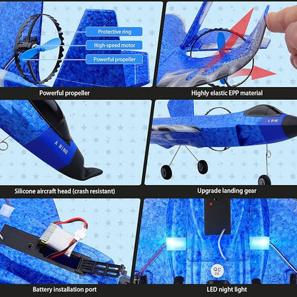 RC Plane 2CH RC Airplane Toys HW39 Fighter 2.4GHz Remote Control Plane RTF for Beginner Kids and Adults F35 Aeroplane with Night Lights USB Charging (Blue)