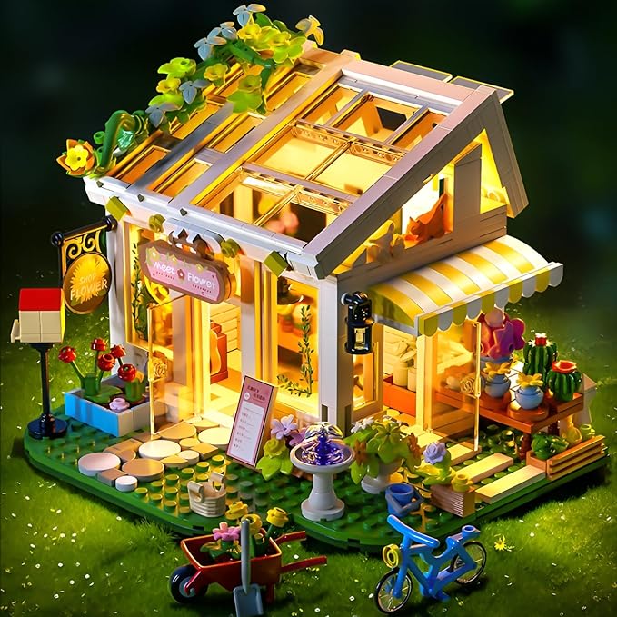 Flower House Building Block Set Botanical Garden Greenhouse Toys Kits with LED Light Birthday Decoration for Adults Women Teens Old Kids Girls 6+ 8-12 8-14 (832 PCS)