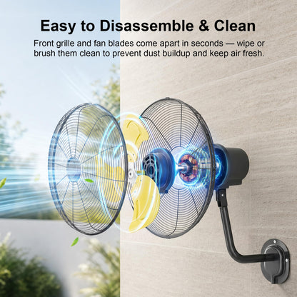 20" Heavy Duty Wall Mount Fan, 3 Speeds, 7200 CFM High Velocity Industrial Fan, Indoor Oscillating Wall Fan, Metal Outdoor Fan for Commercial Use, Shop,Gym,Patio,Garage, Warehouse